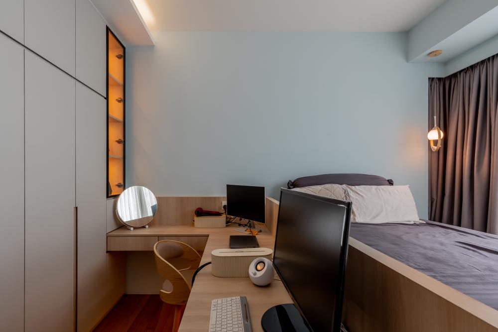 Modern Bedroom with Parquet Floor and Wardrobe