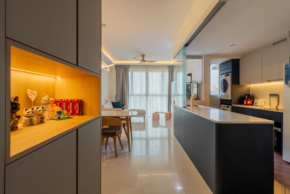 Modern Living Room with Feature Wall and Kitchen Island