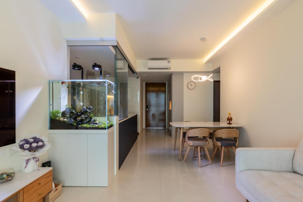Modern Dining Room with Cove Lighting and Drop Ceiling