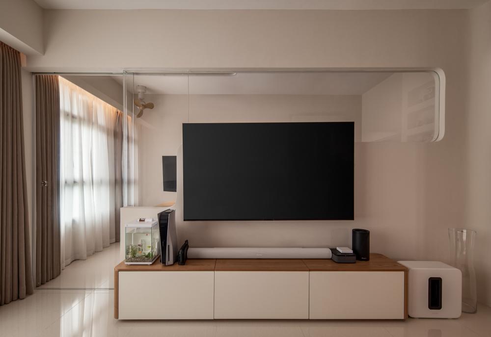 Minimalist Living Room with TV Console and Feature Wall