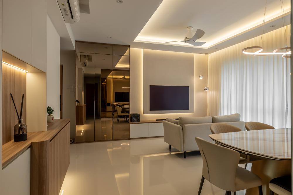 Contemporary Living Room with TV Console and Feature Wall