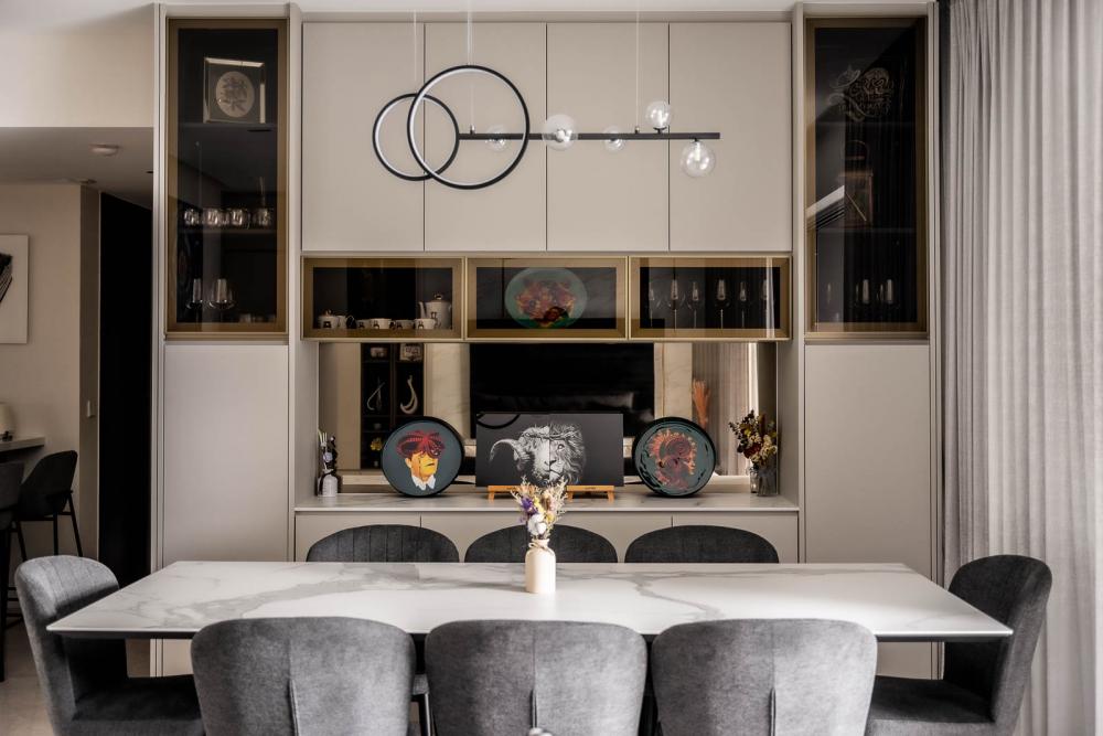 Modern Dining Room with Ceiling Light and Dining Table