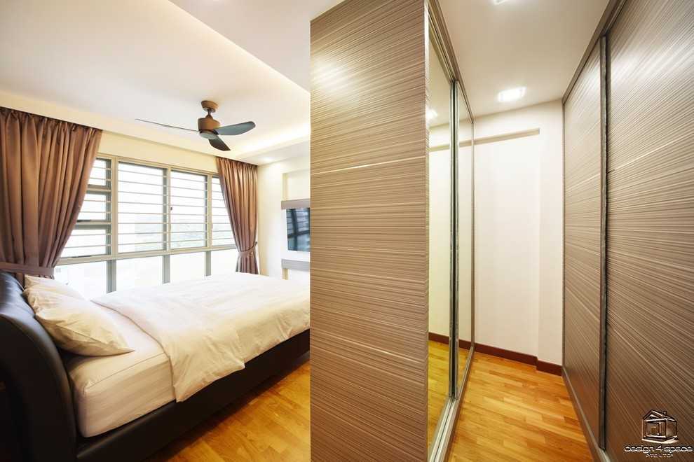 Contemporary Bedroom with Vinyl Flooring and Herringbone Tiling