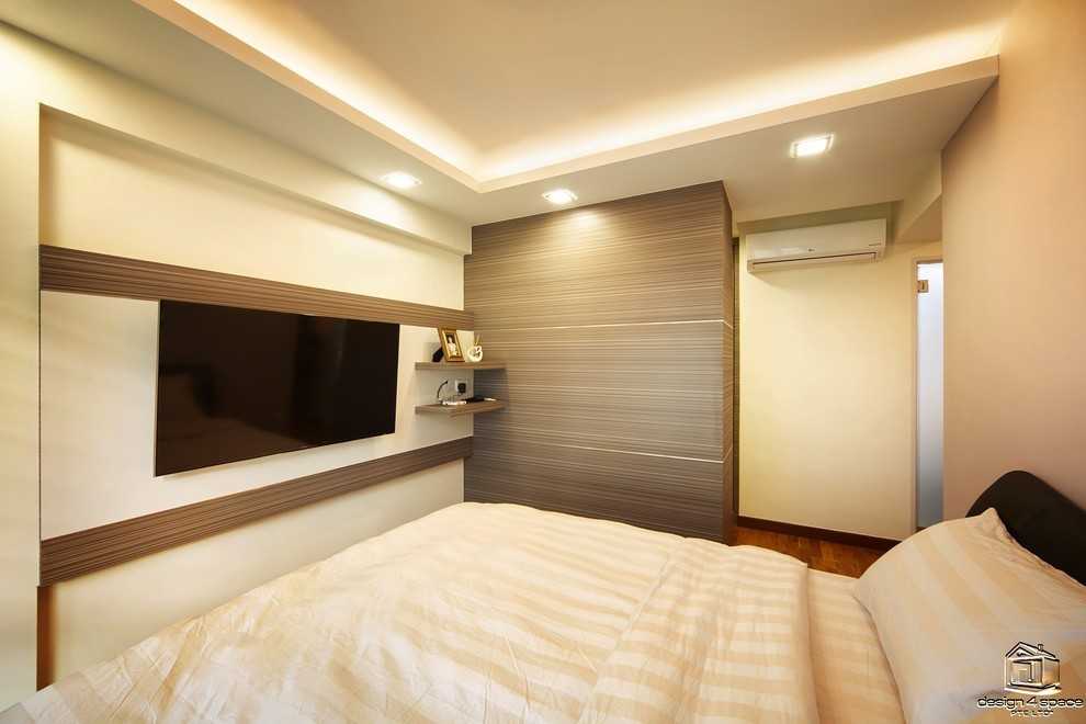 Contemporary Bedroom with Vinyl Flooring and Cove Lighting