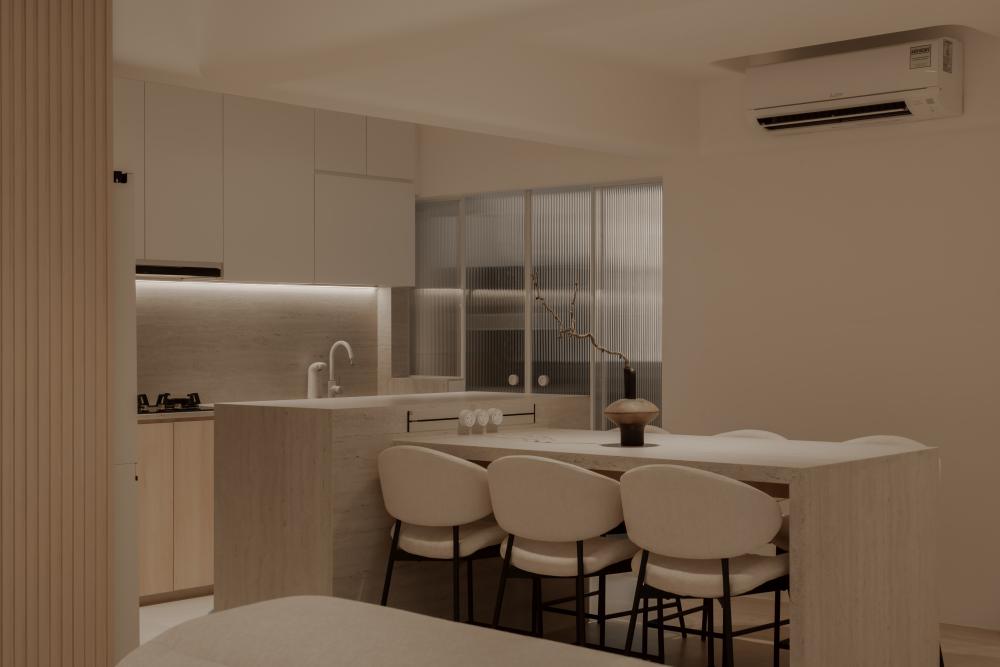 Minimalist Dining Room with Drop Light and Drop Ceiling