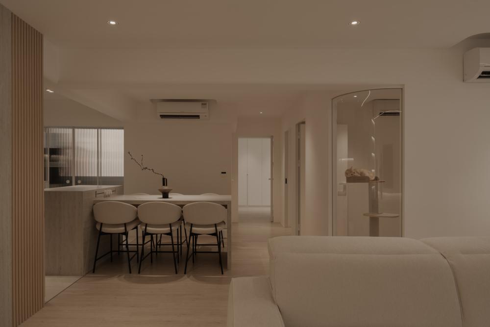 Minimalist Living Room with Sofa and Ottoman