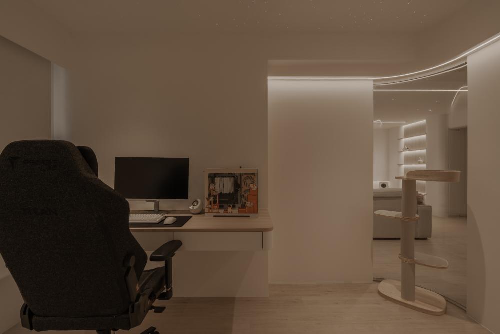 Minimalist Home Office with Desk Chairs and Storage Cabinets