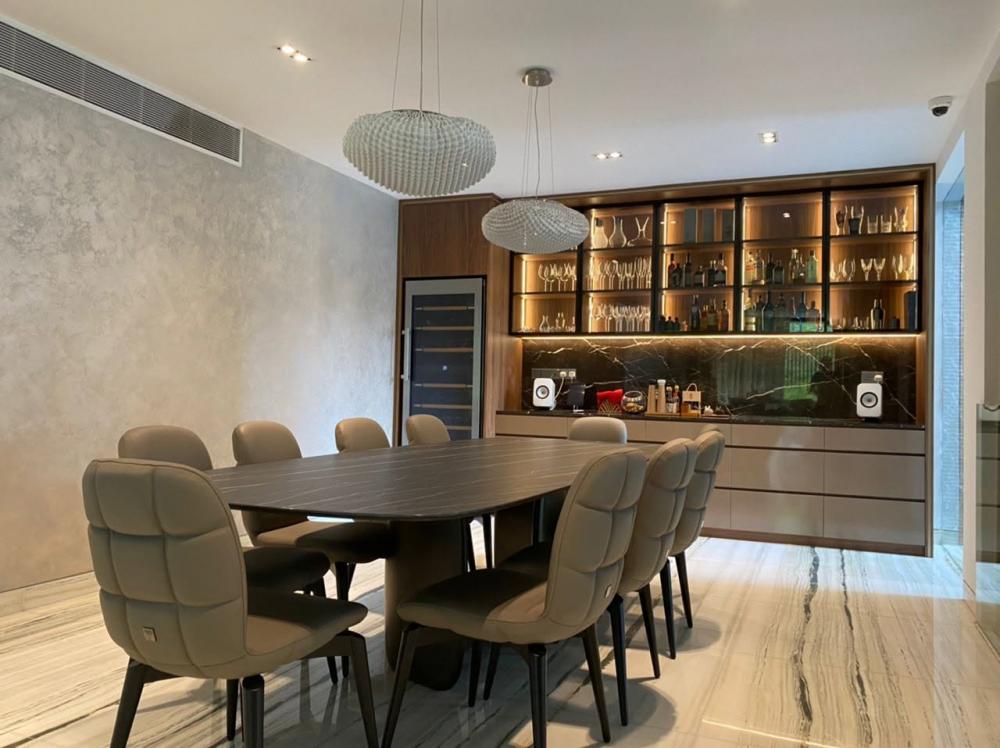 Contemporary Dining Room with Drop Light and Ceiling Light