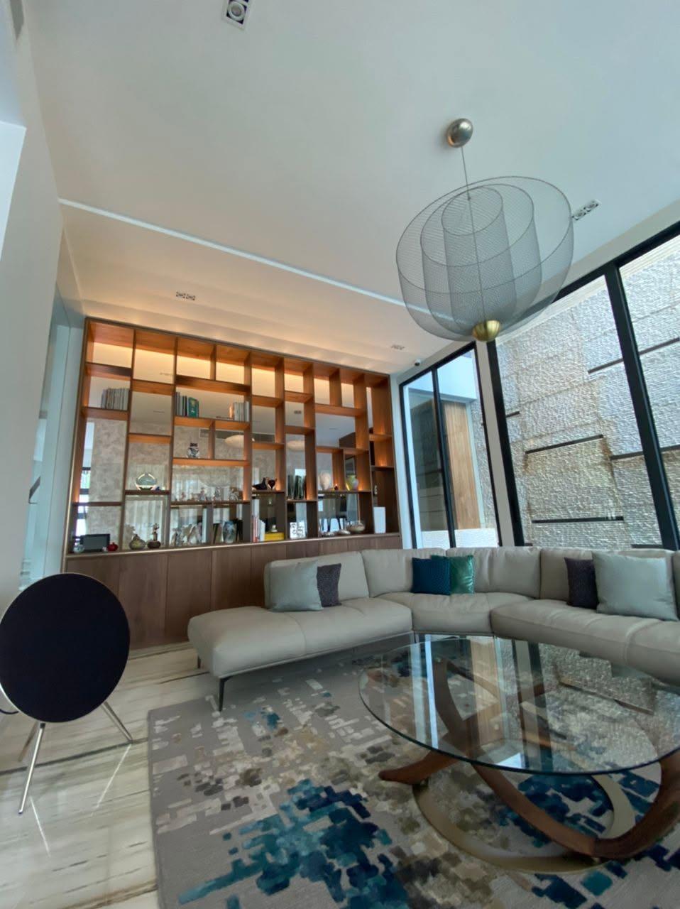 Contemporary Living Room with Marble Floor and Carpet