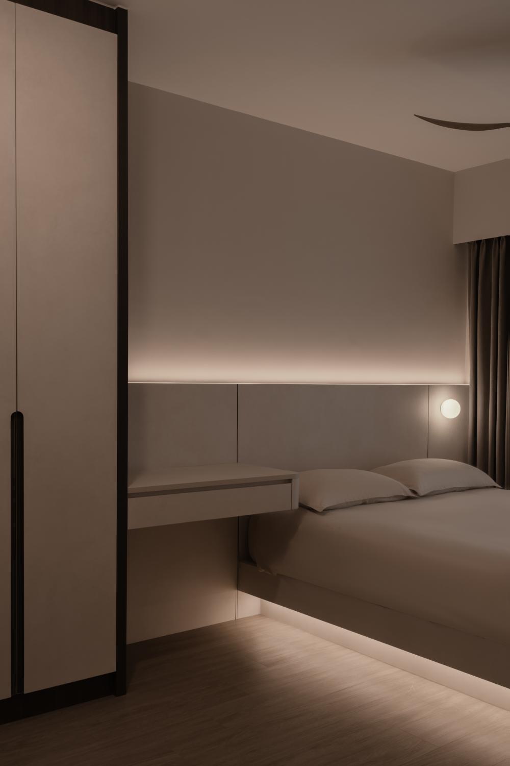 Contemporary Bedroom with Cove Lighting and Ceiling Light