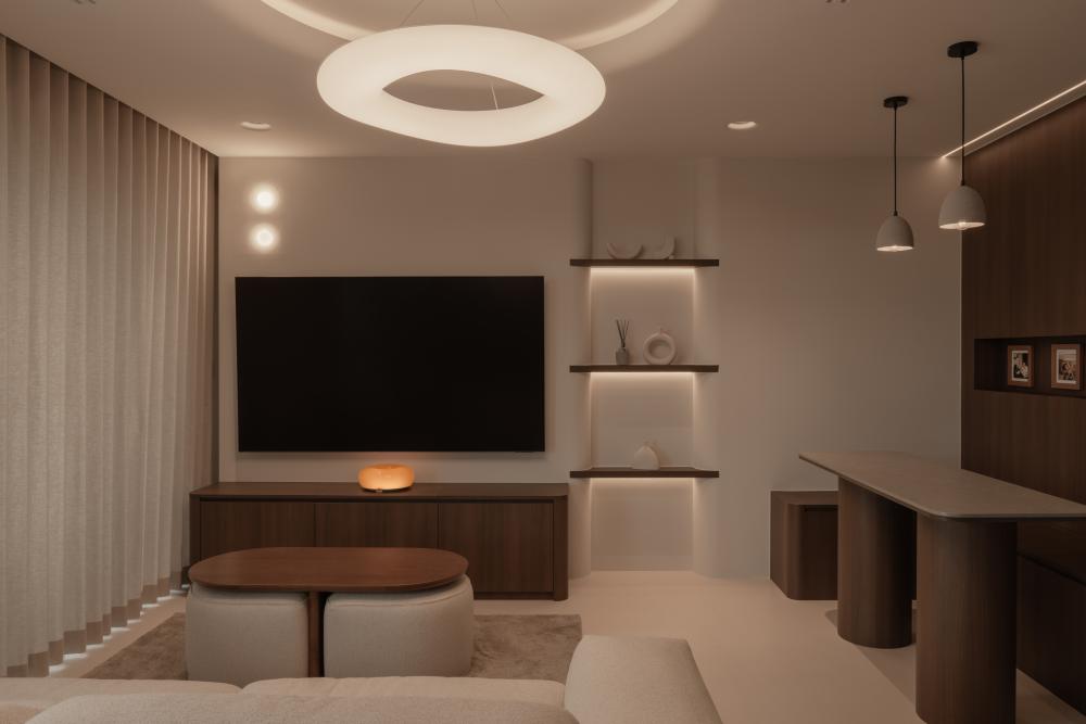 Contemporary Living Room with TV Console and Feature Wall