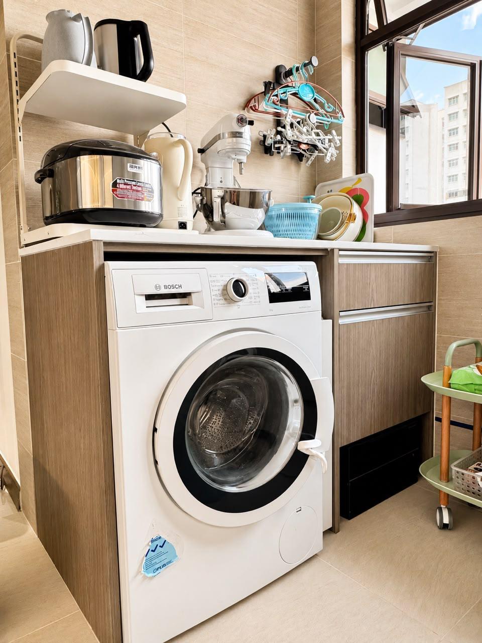 Modern Service Yard with Washing Machine and Laundry Area