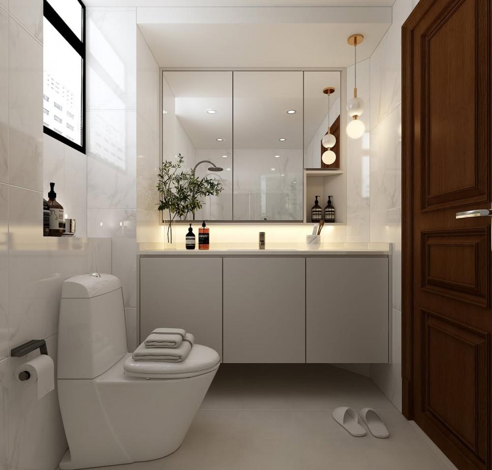 Modern Bathroom with Countertop and Homogeneous Tiles