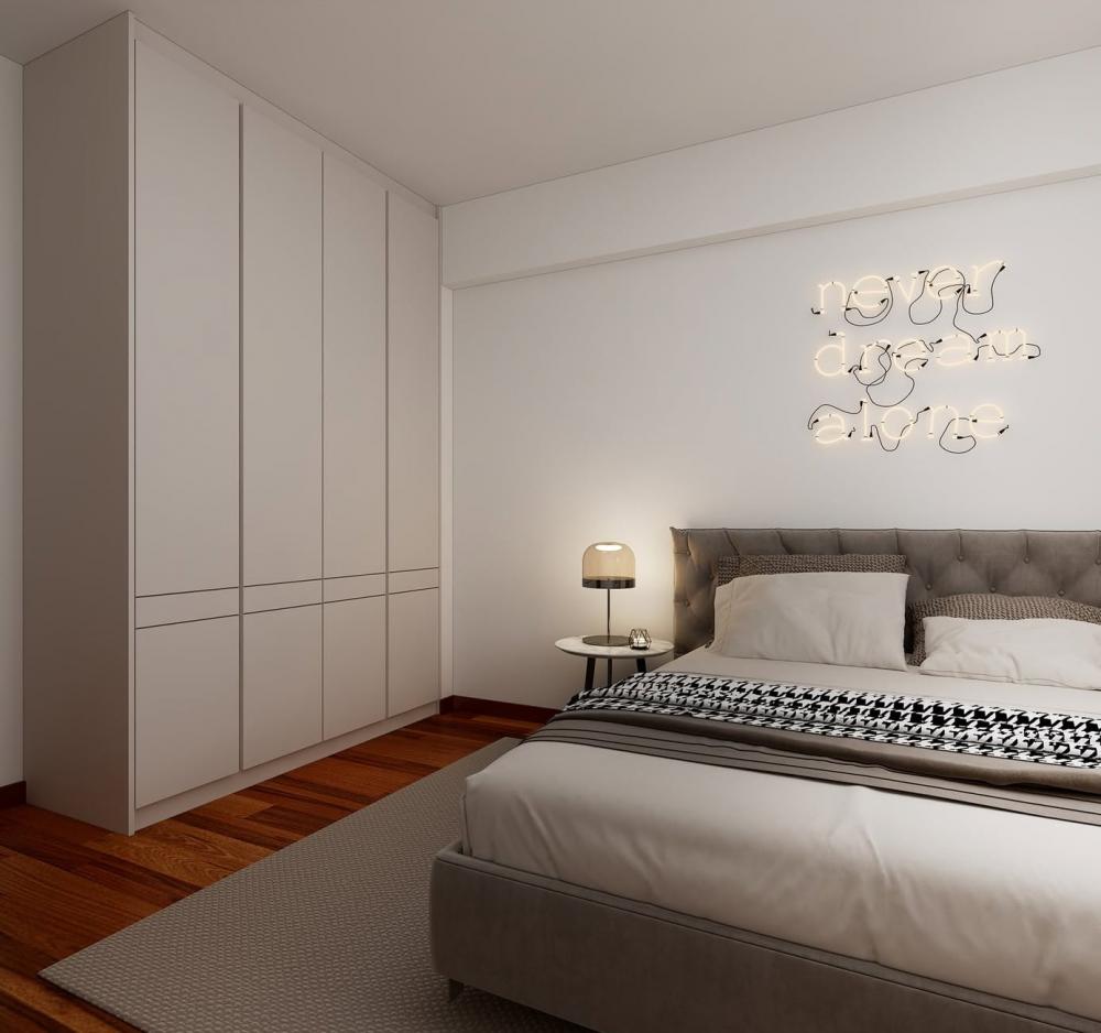 Modern Bedroom with Parquet Floor and Wood Flooring