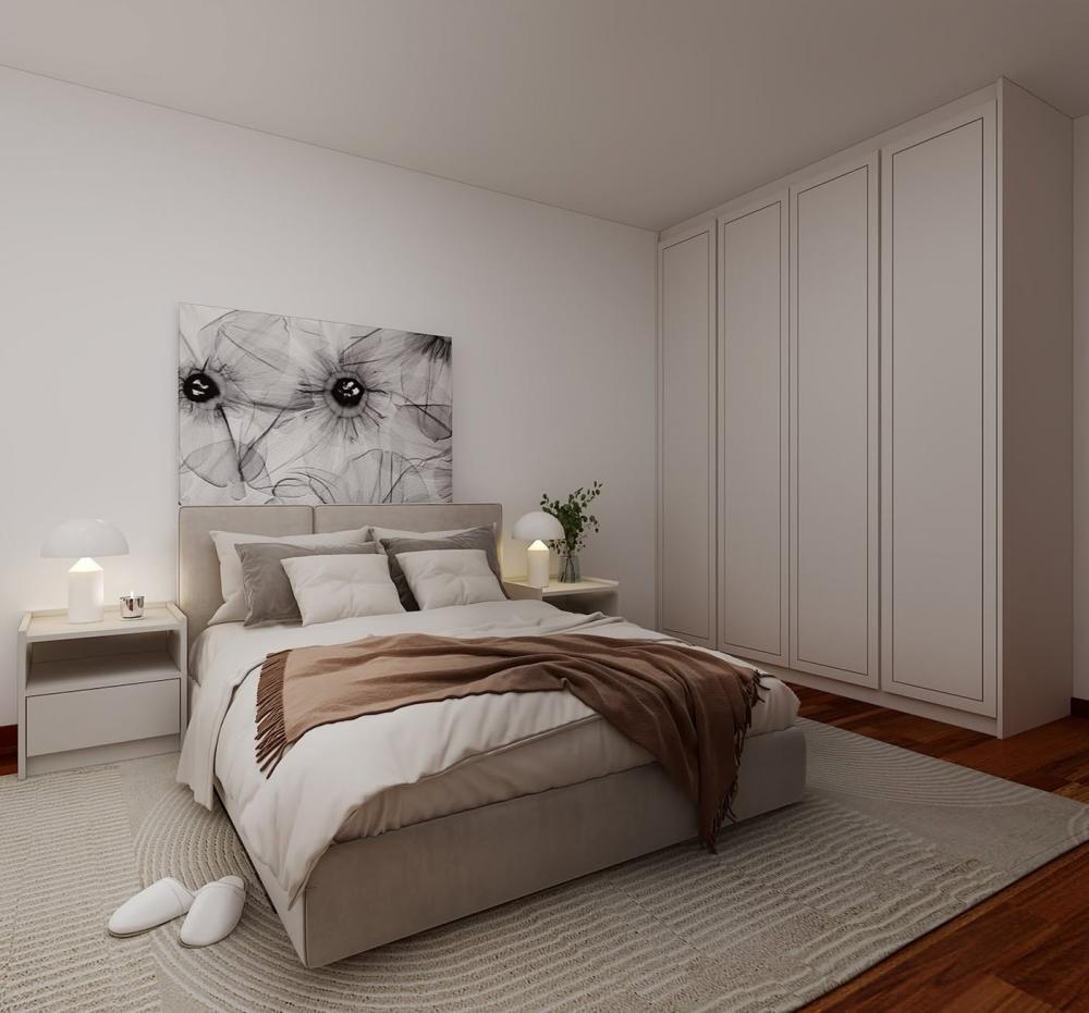 Modern Bedroom with Parquet Floor and Wood Flooring