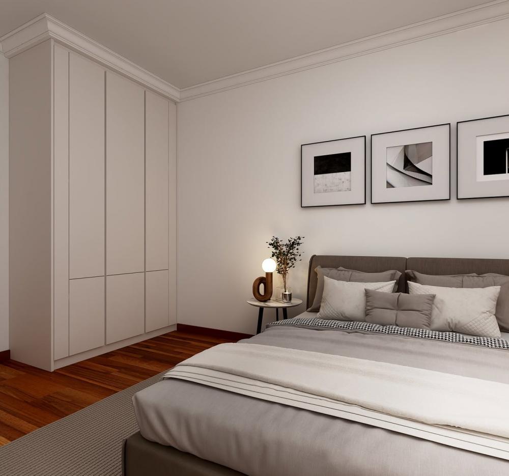 Modern Bedroom with Parquet Floor and Wood Flooring