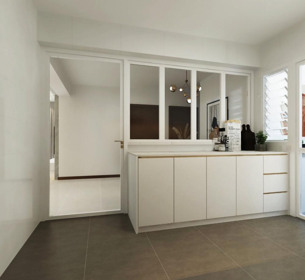 Contemporary Kitchen with Countertop and Homogeneous Tiles