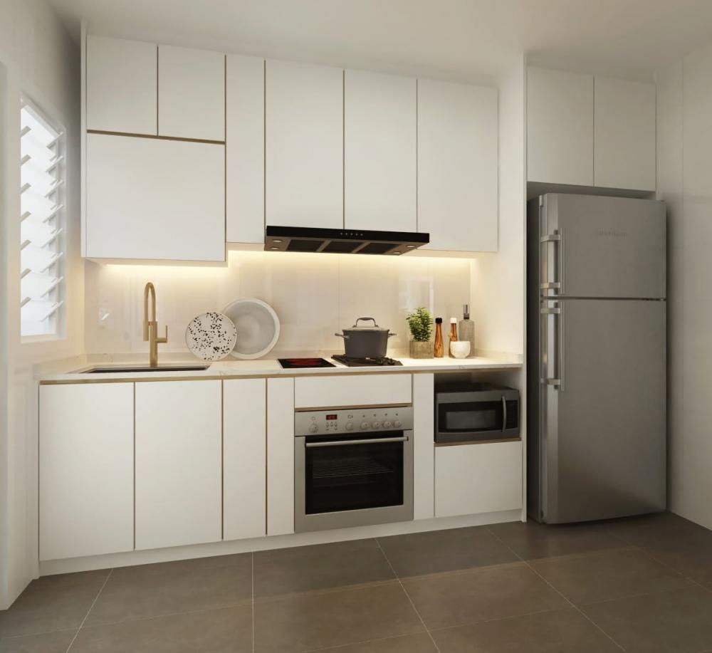 Contemporary Kitchen with Countertop and Homogeneous Tiles