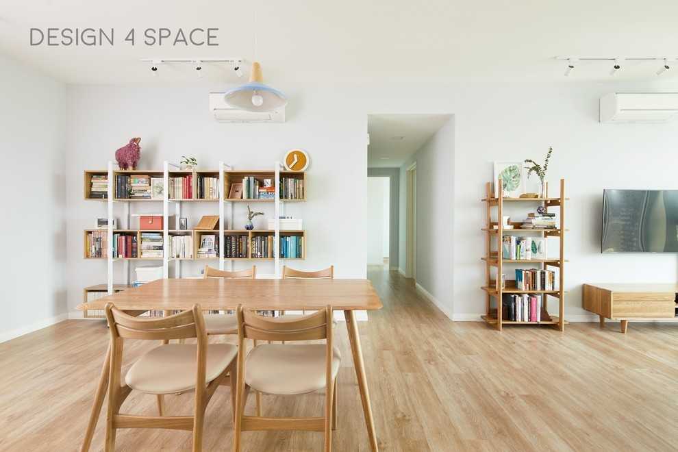 Minimalist Living Room with Wood Flooring and TV Console