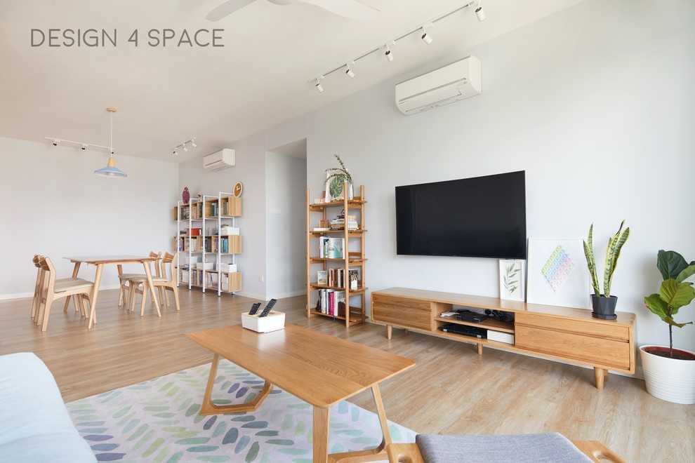 Minimalist Living Room with Homogeneous Tiles and Herringbone Tiling