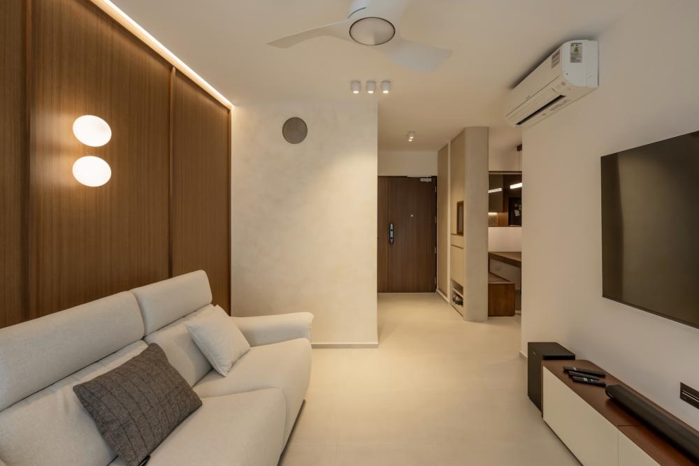 Scandinavian Living Room with TV Console and Cove Lighting