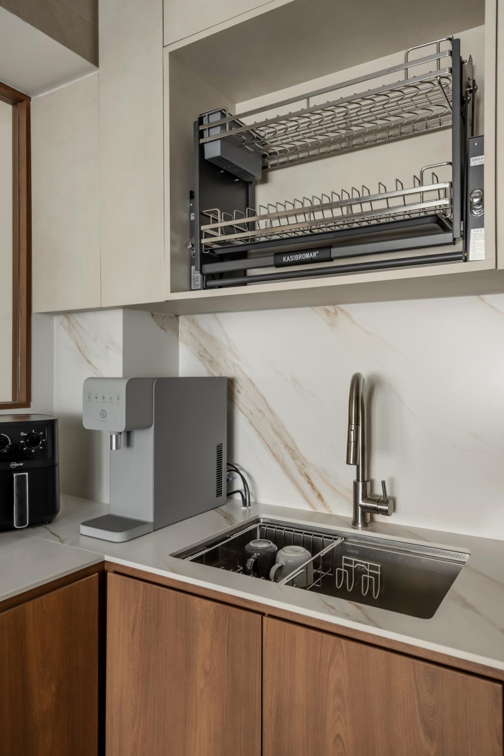 Scandinavian Kitchen with Cupboard and Kitchen Backsplash