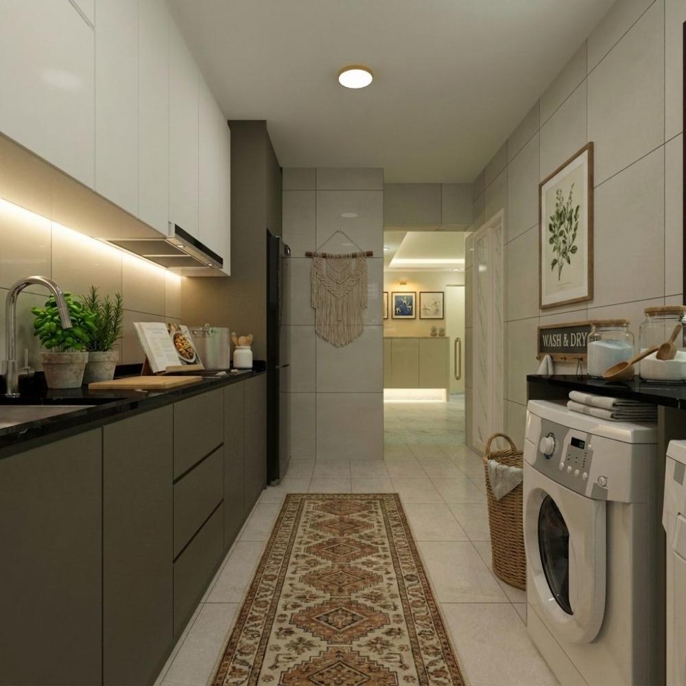 Contemporary Kitchen with Countertop and Homogeneous Tiles