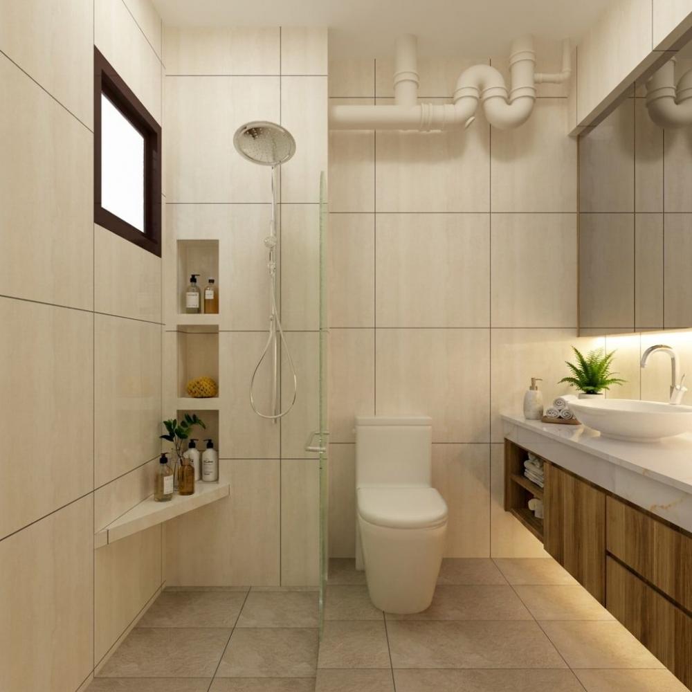 Contemporary Bathroom with Countertop and Homogeneous Tiles