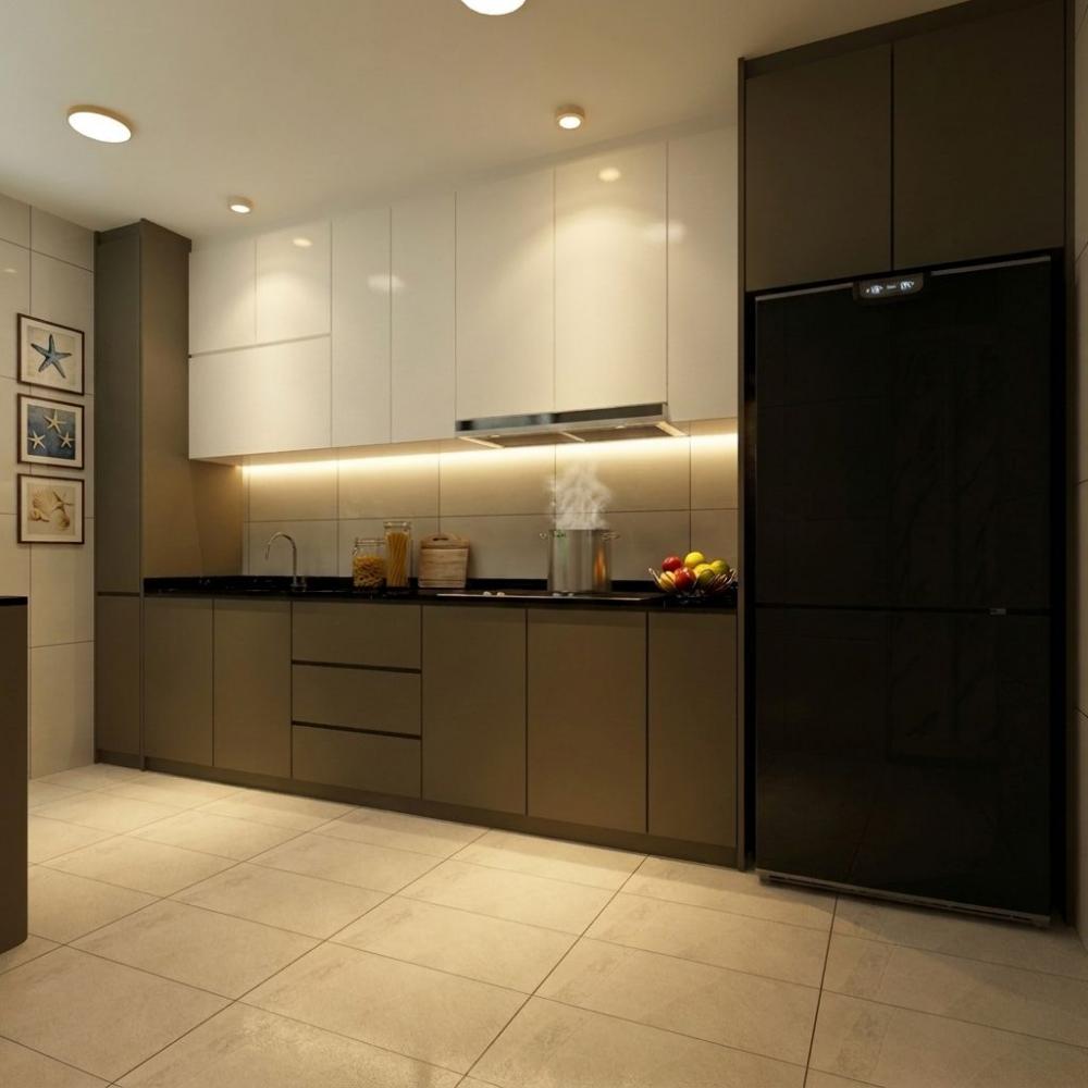 Contemporary Kitchen with Countertop and Homogeneous Tiles