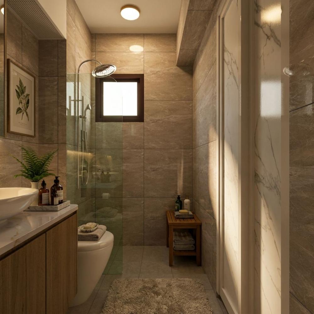 Contemporary Bathroom with Countertop and Homogeneous Tiles
