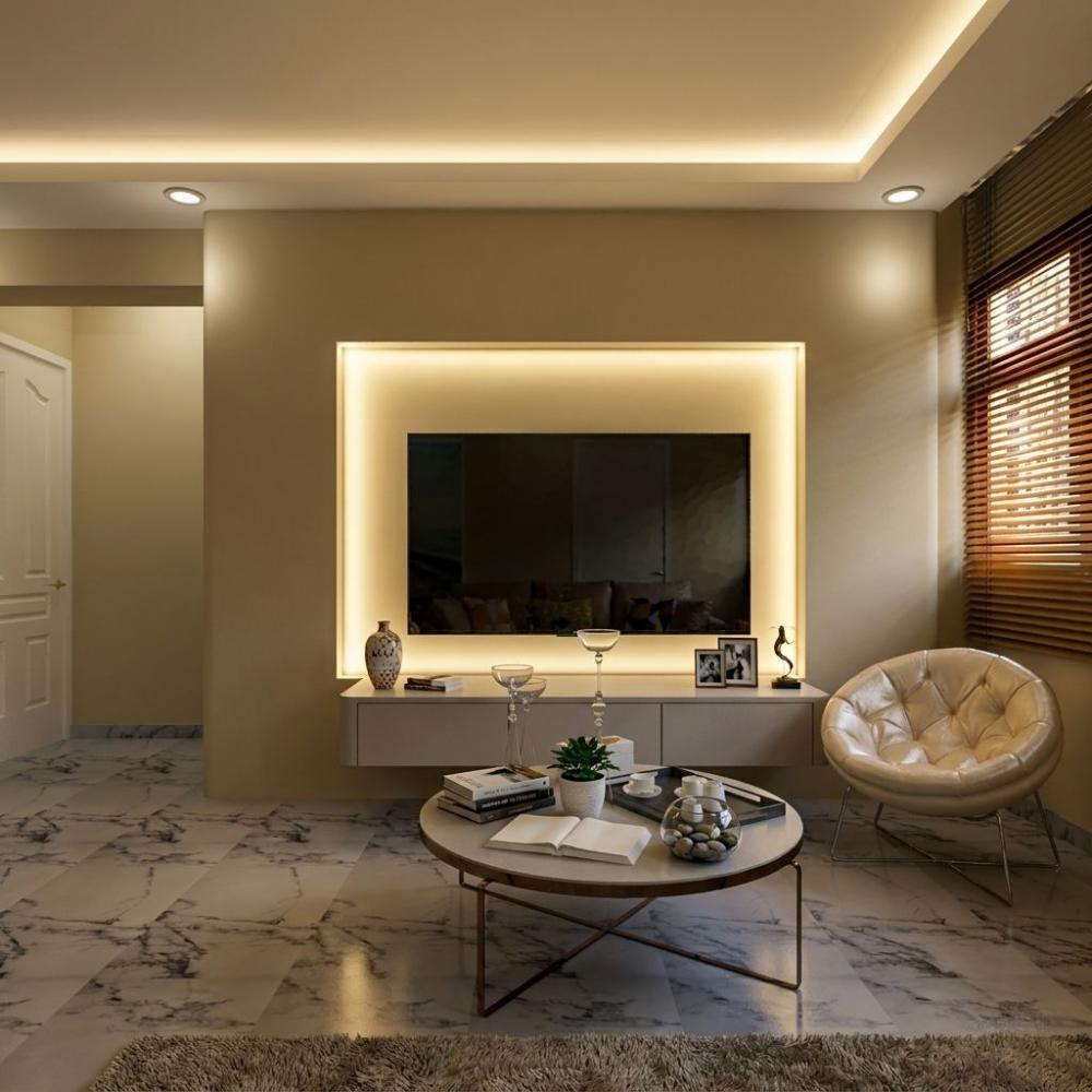 Contemporary Living Room with Vinyl Flooring and Marble Floor