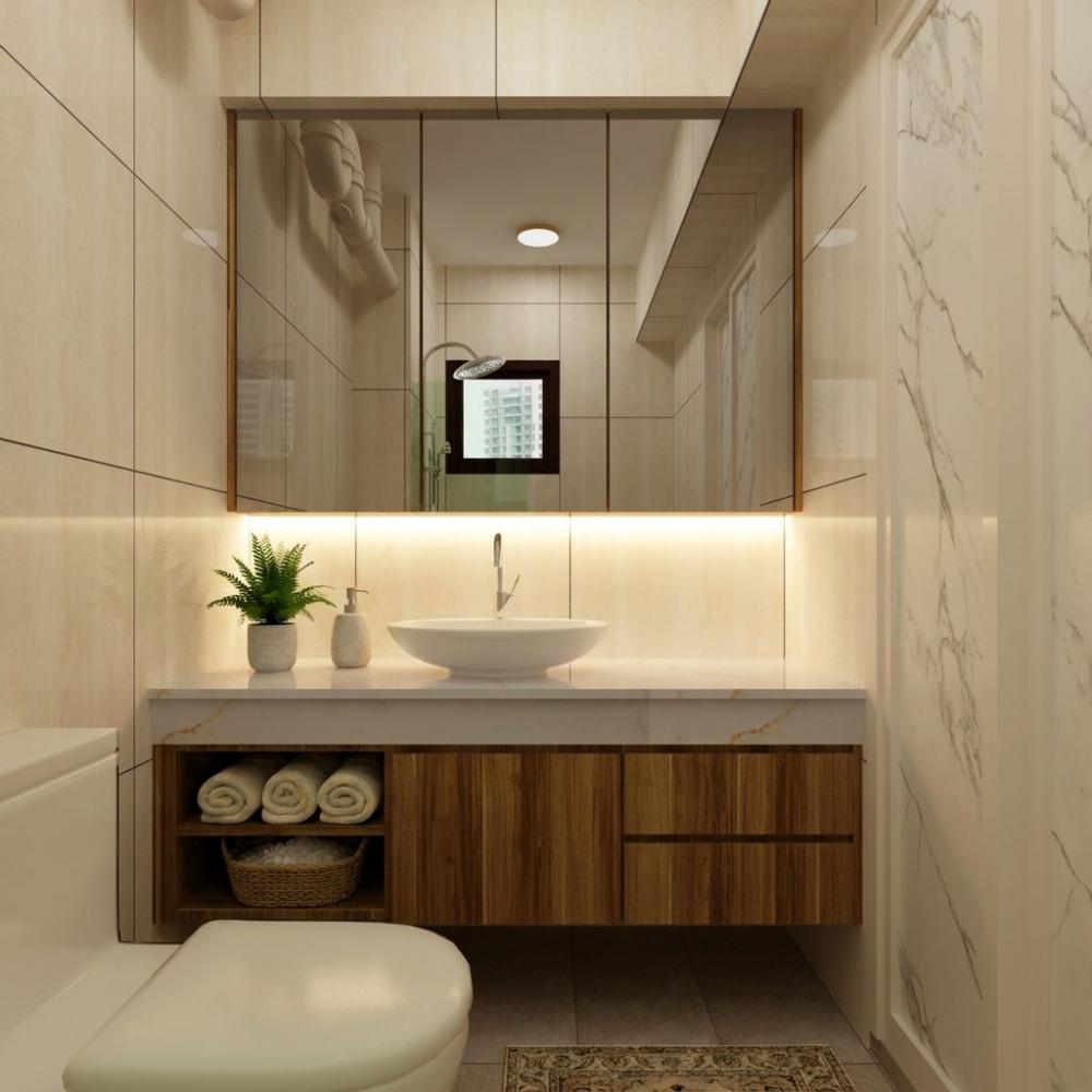 Contemporary Bathroom with Countertop and Homogeneous Tiles