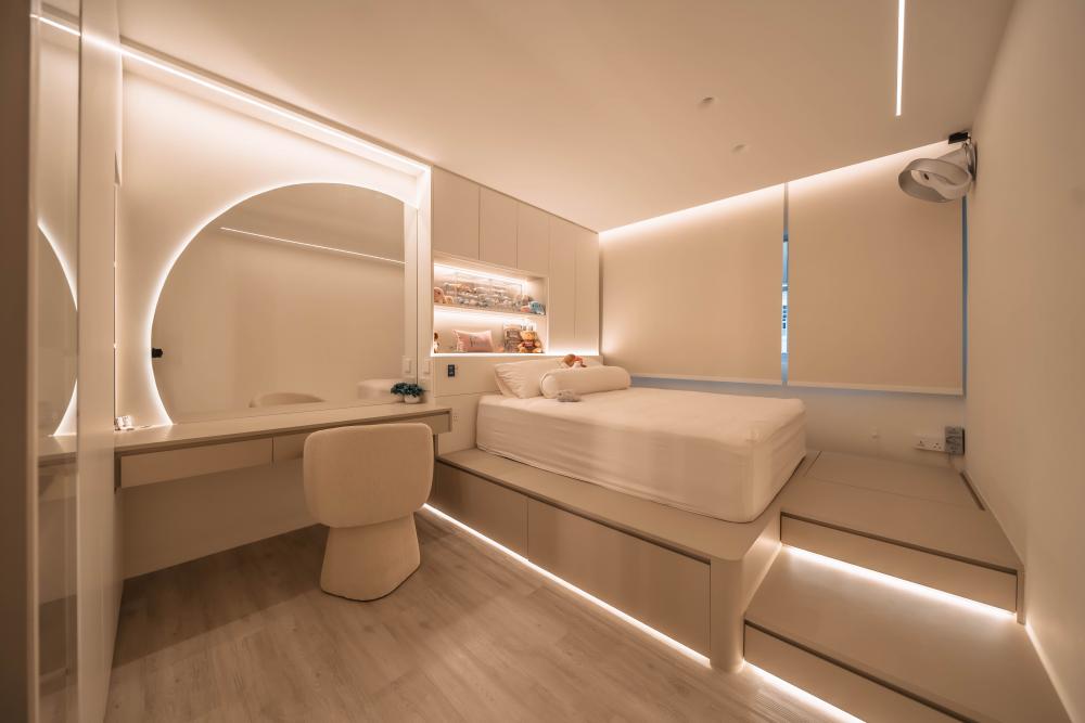 Contemporary Bedroom with Platform Bed and Built-in Bed