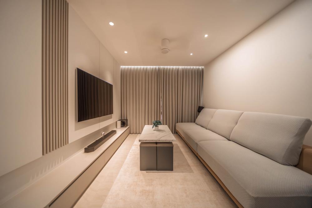 Contemporary Living Room with TV Console and Sofa