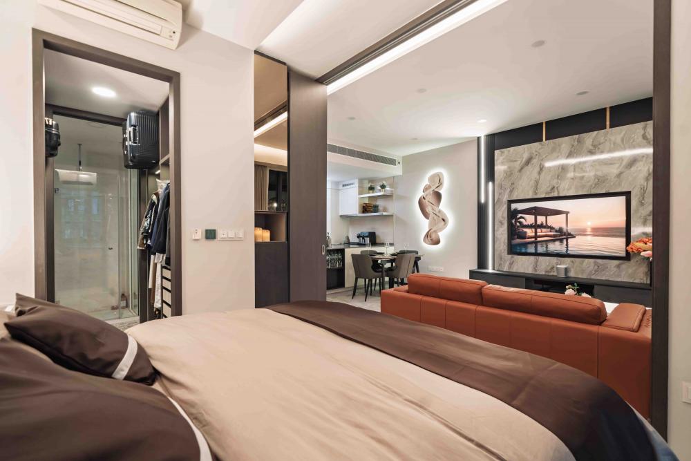 Modern Bedroom with Bed and Lighting