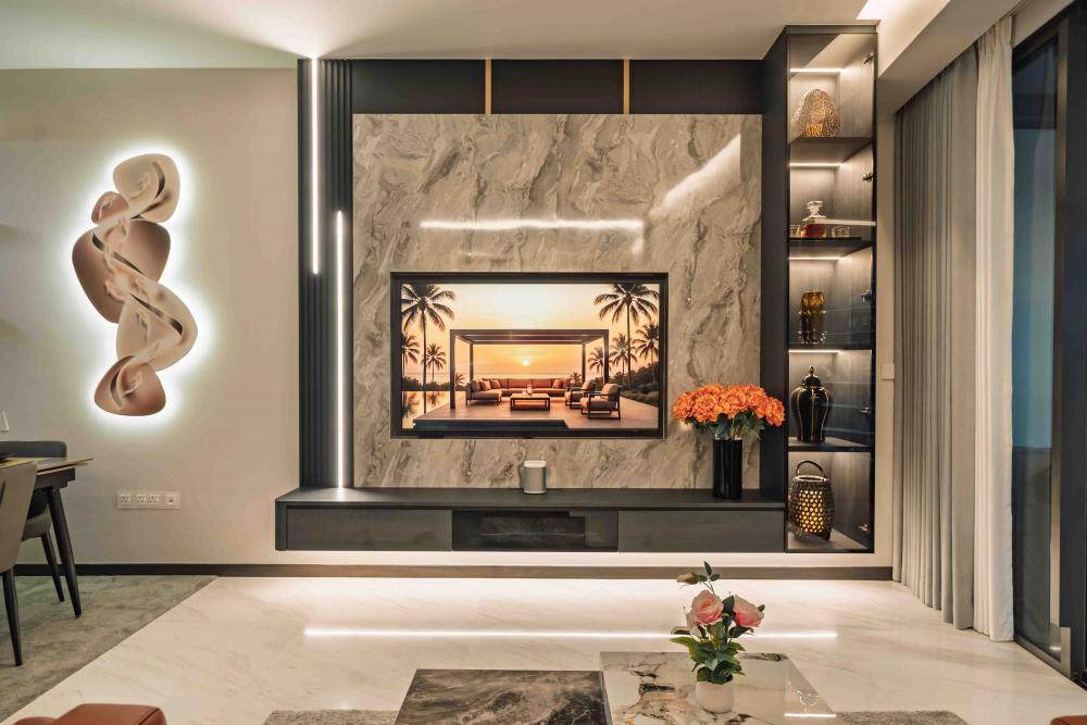 Modern Living Room with Feature Wall and TV