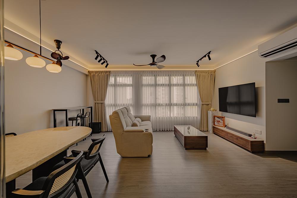 Scandinavian Living Room with Vinyl Flooring and TV Console