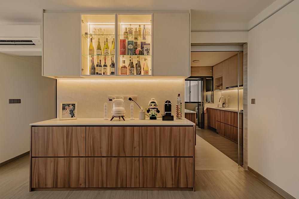 Scandinavian Pantry with Drinkware and Storage Cabinets
