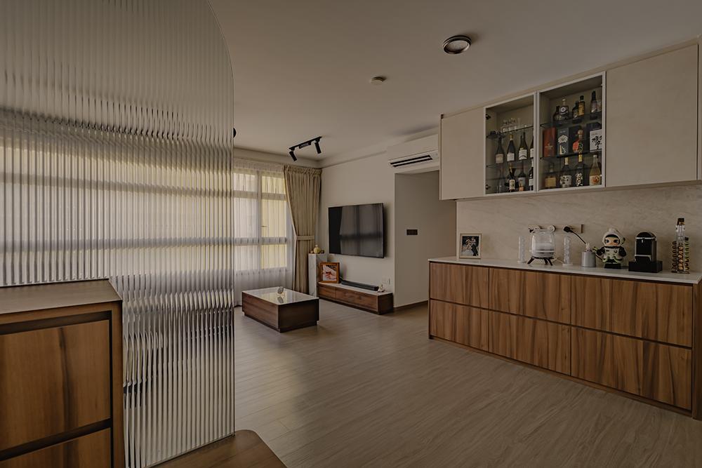 Scandinavian Living Room with Vinyl Flooring and TV Console