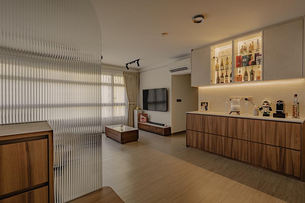 Scandinavian Living Room with Vinyl Flooring and TV Console