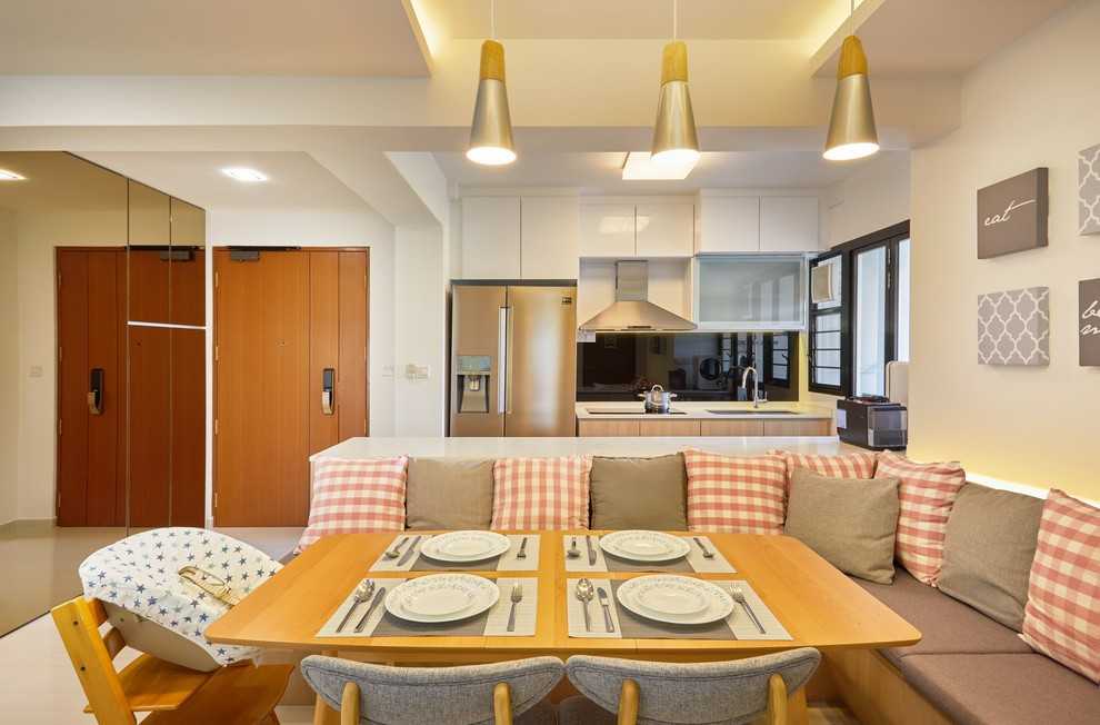 Asian Dining Room with Drop Light and Cove Lighting