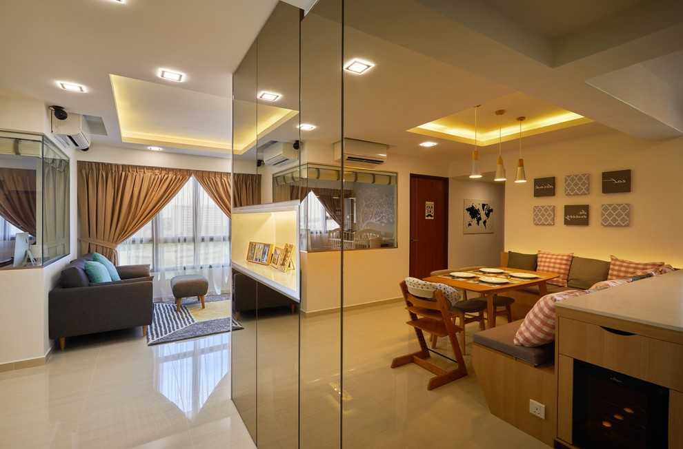 Asian Living Room with TV Console and Sofa