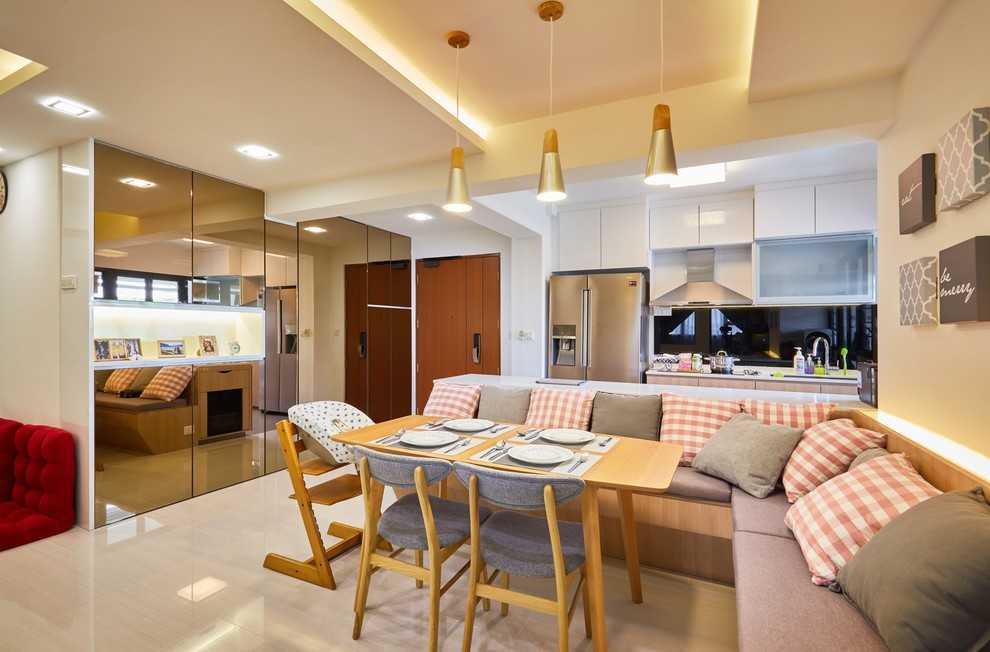 Asian Dining Room with Downlights and Dining Table
