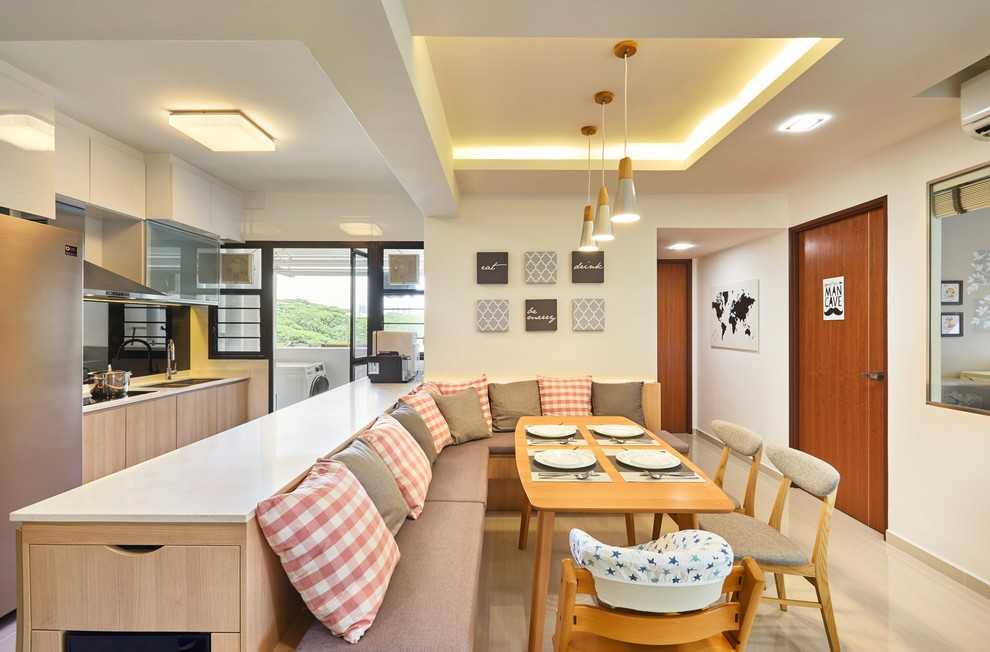 Asian Kitchen with Vinyl Flooring and Kitchen Window