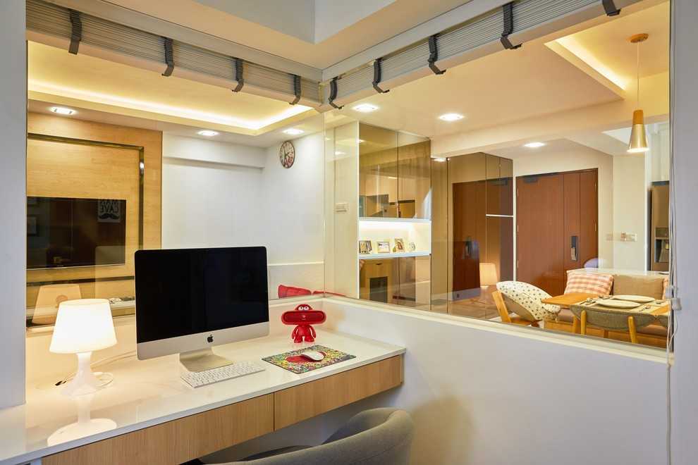 Asian Home Office with Wallpaper and Desk