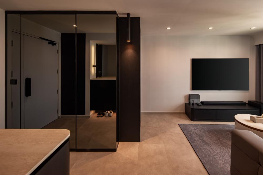 Modern Living Room with Vinyl Flooring and TV Console