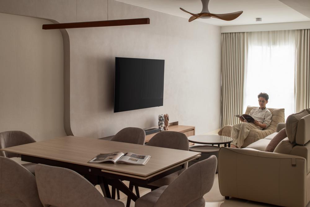 Contemporary Living Room with TV Console and Feature Wall