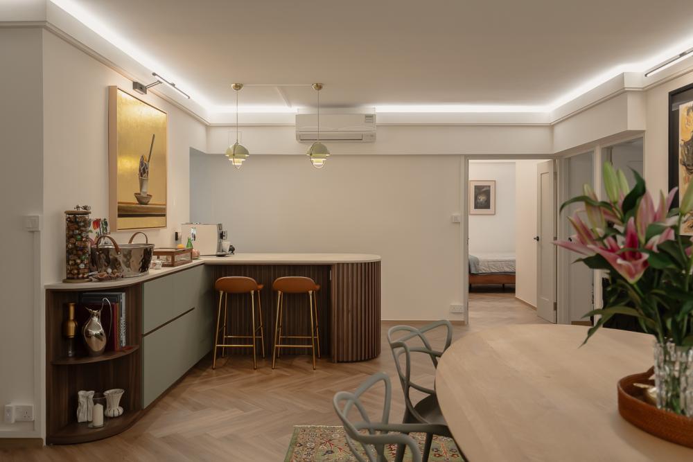 Modern Pantry with Cove Lighting and Bar Counter