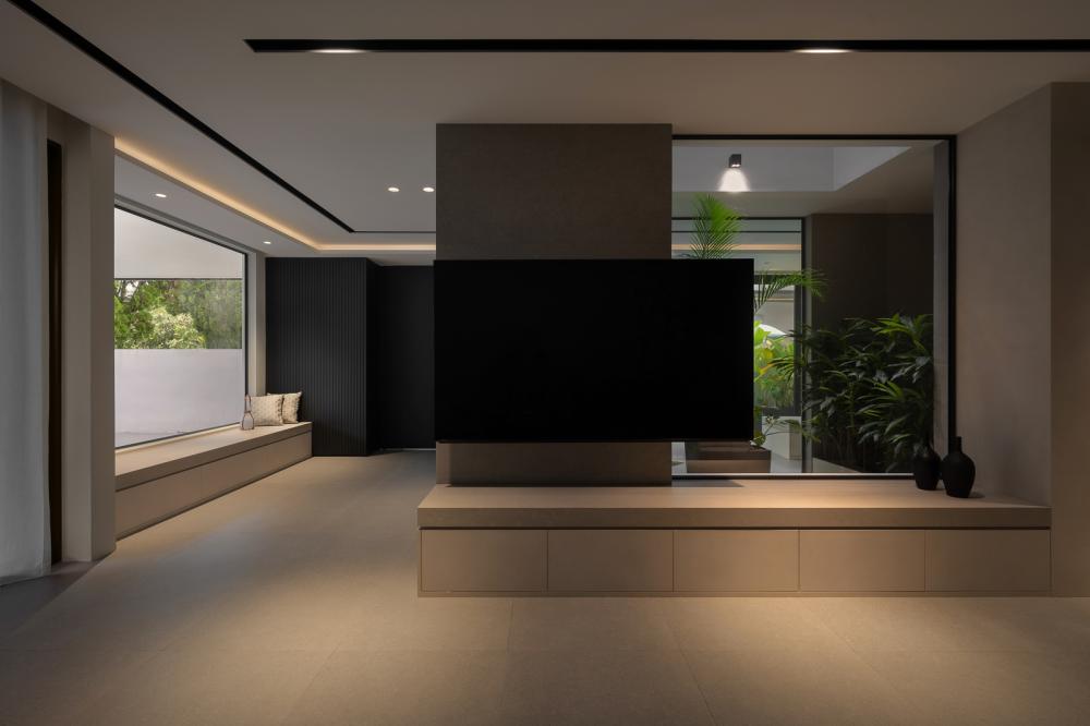 Contemporary Living Room with Feature Wall and TV