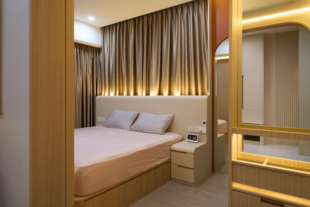 Modern Bedroom with Bedside Table and Bedroom Dresser